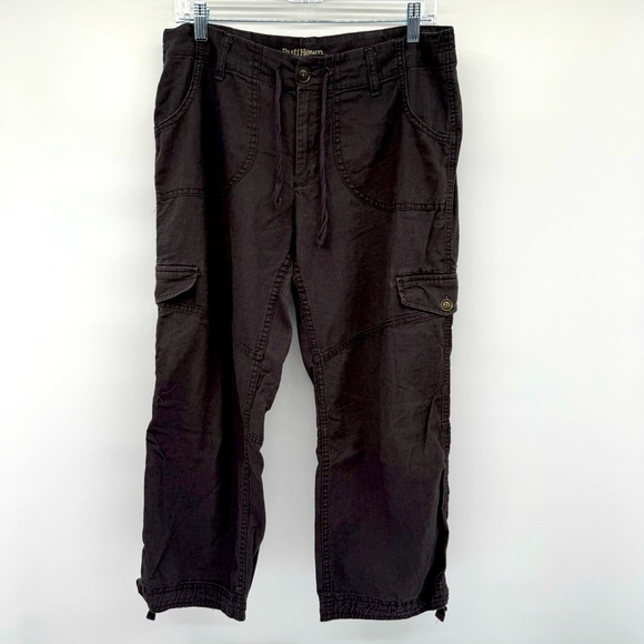 Ruff Hewn Women’s Utility Cargo Capri Pants Size 8‎ Washed Black Linen Cotton - Picture 1 of 8